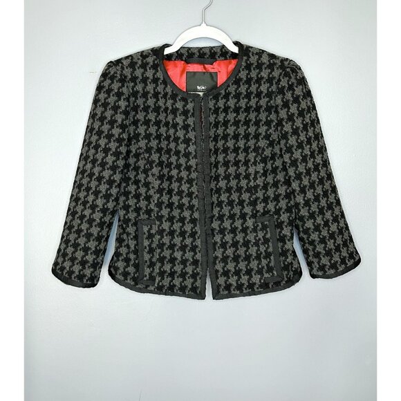Mossimo Tweed Jacket Womens M Houndstooth Collarless Black Grey Twee 3/4 Sleeve - Picture 1 of 13